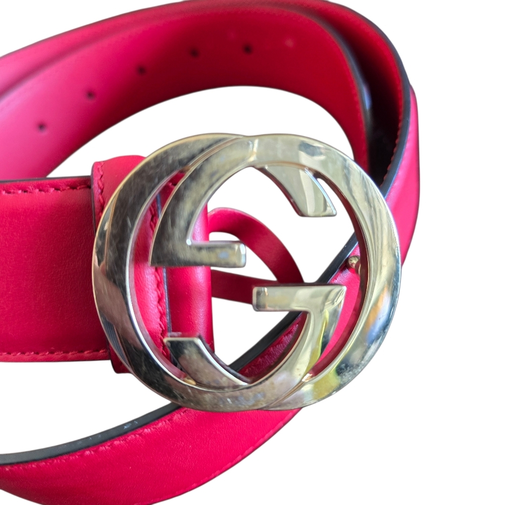 GUCCI Interlocking GG Red Leather Belt – 1.5" Wide – Made in Italy - Picture 4 of 12